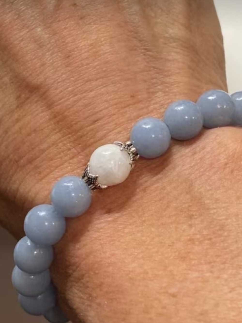 ✨ Angelite & Moonstone Beaded Crystal Stretch Bracelet ✨